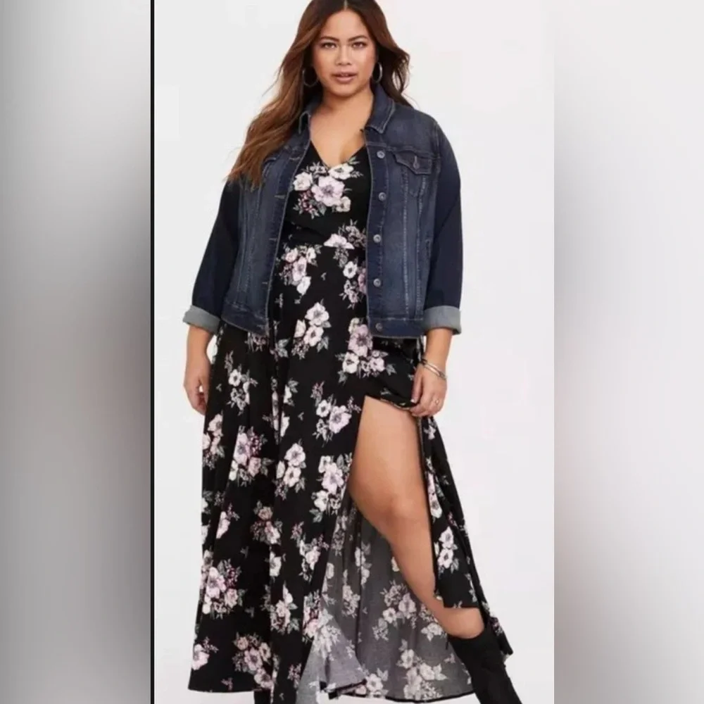 Torrid Womens Black Floral Challis Maxi Dress Feminine Boho Garden Party - Picture 1 of 3